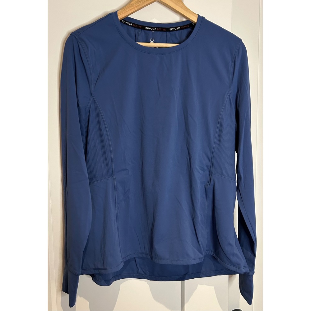 Spyder Active Womens XL Blue Long Sleeve Performance Top Thumbhole‎ Zip Pocket